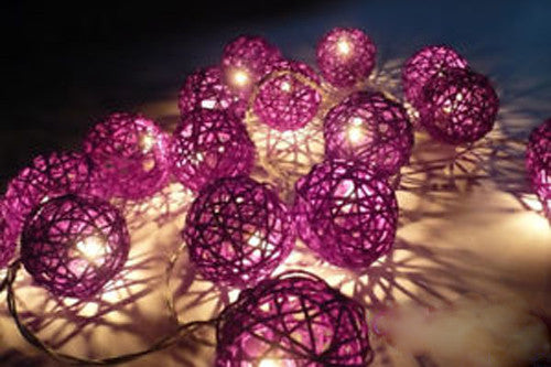 1 Set of 20 LED Cassis Purple 5cm Rattan Cane Ball Battery Powered String Lights Christmas Gift Home Wedding Party Bedroom Decoration Table Centrepiece - SILBERSHELL