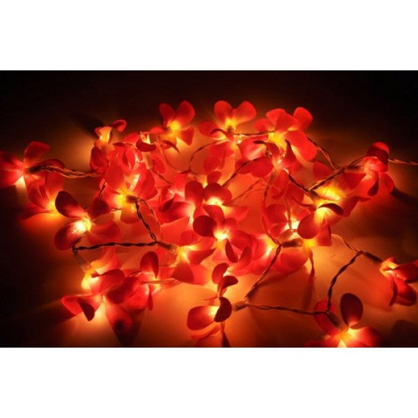 1 Set of 20 LED Deep Red Frangipani Flower Battery String Lights Christmas Gift Home Wedding Party Decoration Outdoor Table Garland Wreath - SILBERSHELL