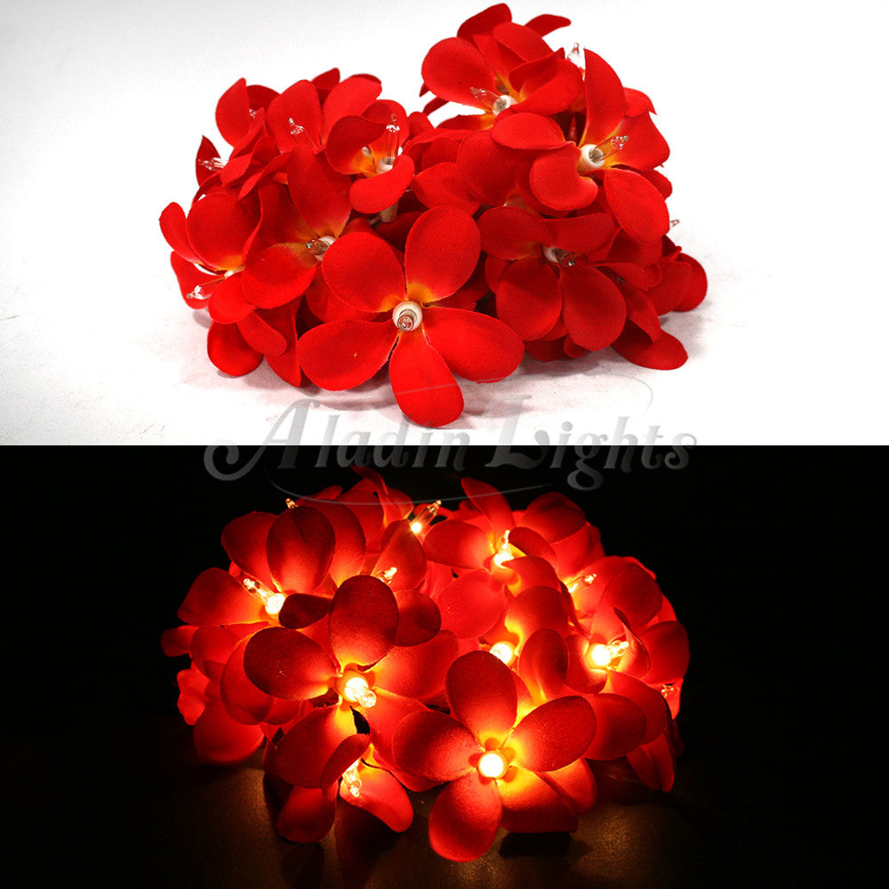 1 Set of 20 LED Deep Red Frangipani Flower Battery String Lights Christmas Gift Home Wedding Party Decoration Outdoor Table Garland Wreath - SILBERSHELL