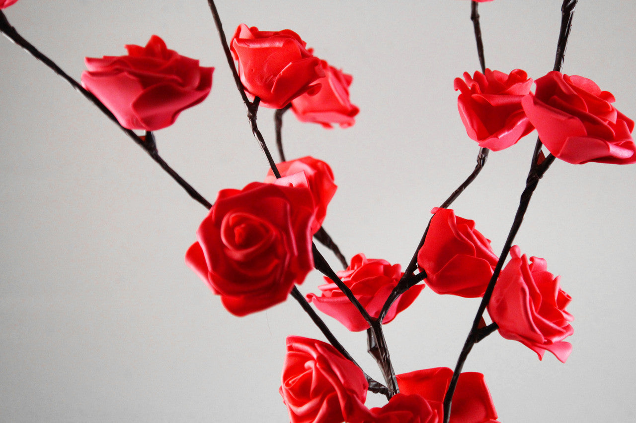 1 Set of 50cm H 20 LED Red Rose Tree Branch Stem Fairy Light Wedding Event Party Function Table Vase Centrepiece Decoration - SILBERSHELL