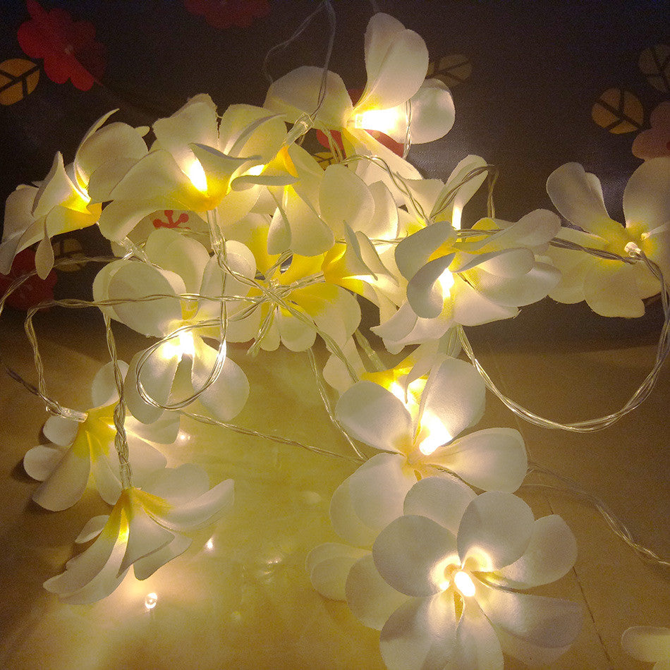 1 Set of 20 LED White Frangipani Flower Battery String Lights Christmas Gift Home Wedding Beach Party Decoration Outdoor Table Centrepiece - SILBERSHELL