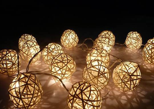 1 Set of 20 LED Cream White 5cm Rattan Cane Ball Battery Powered String Lights Christmas Gift Home Wedding Party Bedroom Decoration Table Centrepiece - SILBERSHELL