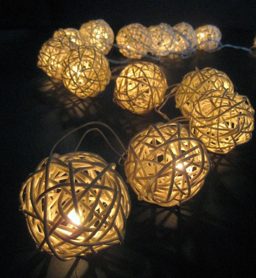 1 Set of 20 LED Cream White 5cm Rattan Cane Ball Battery Powered String Lights Christmas Gift Home Wedding Party Bedroom Decoration Table Centrepiece - SILBERSHELL