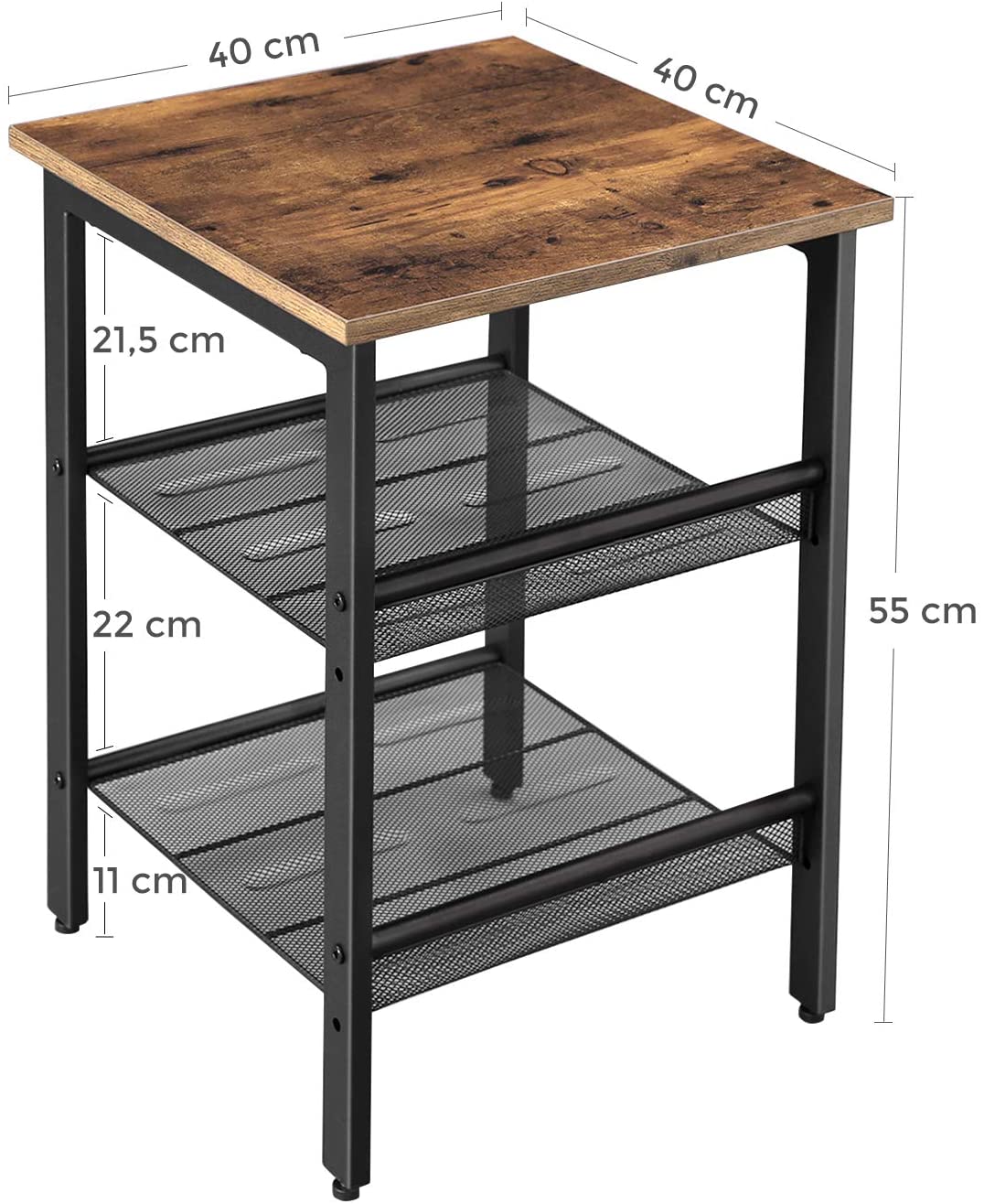 VASAGLE Side Table with 2 Mesh Shelves - SILBERSHELL