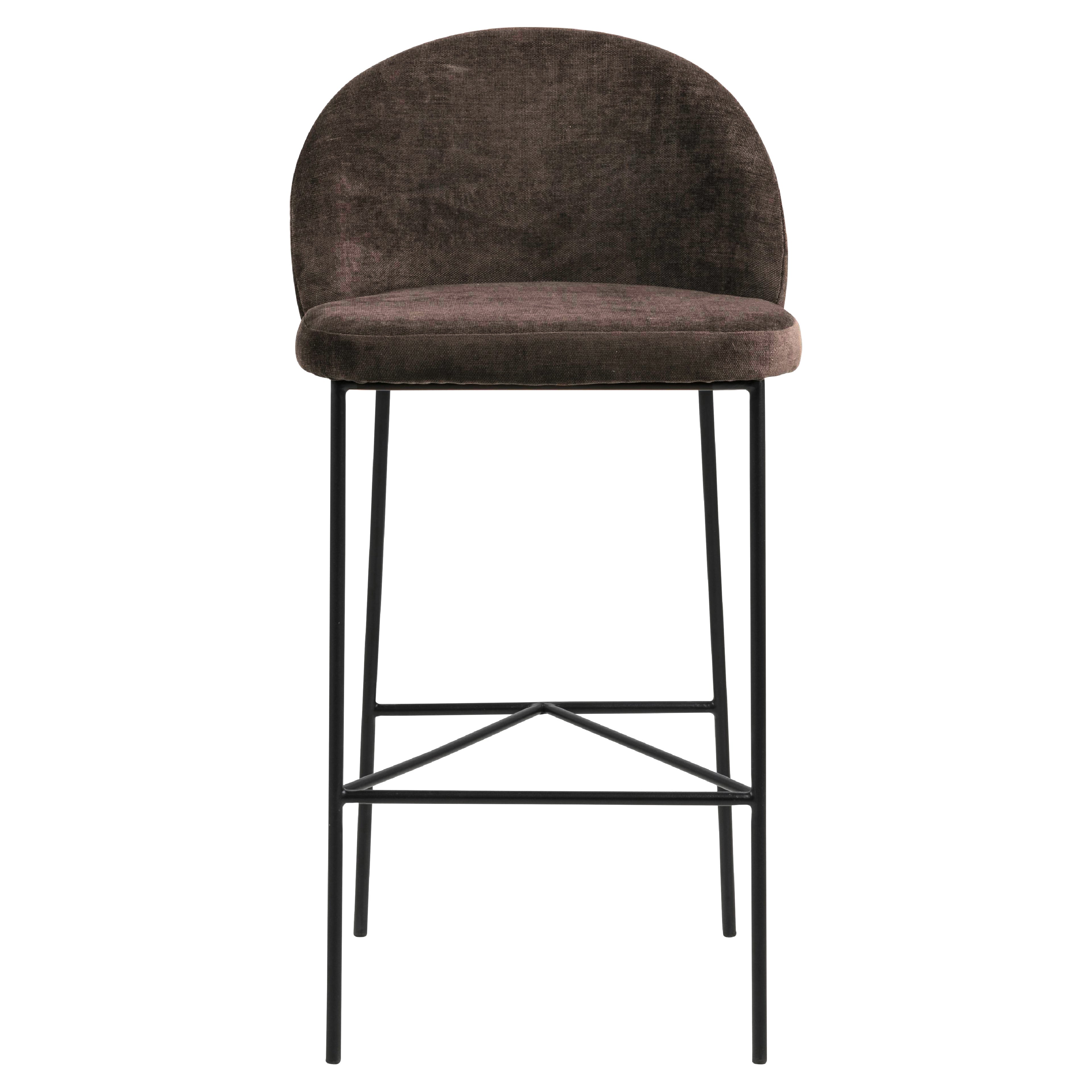 Nelson Barstool Brown Fabric Steel Black Legs - SILBERSHELL