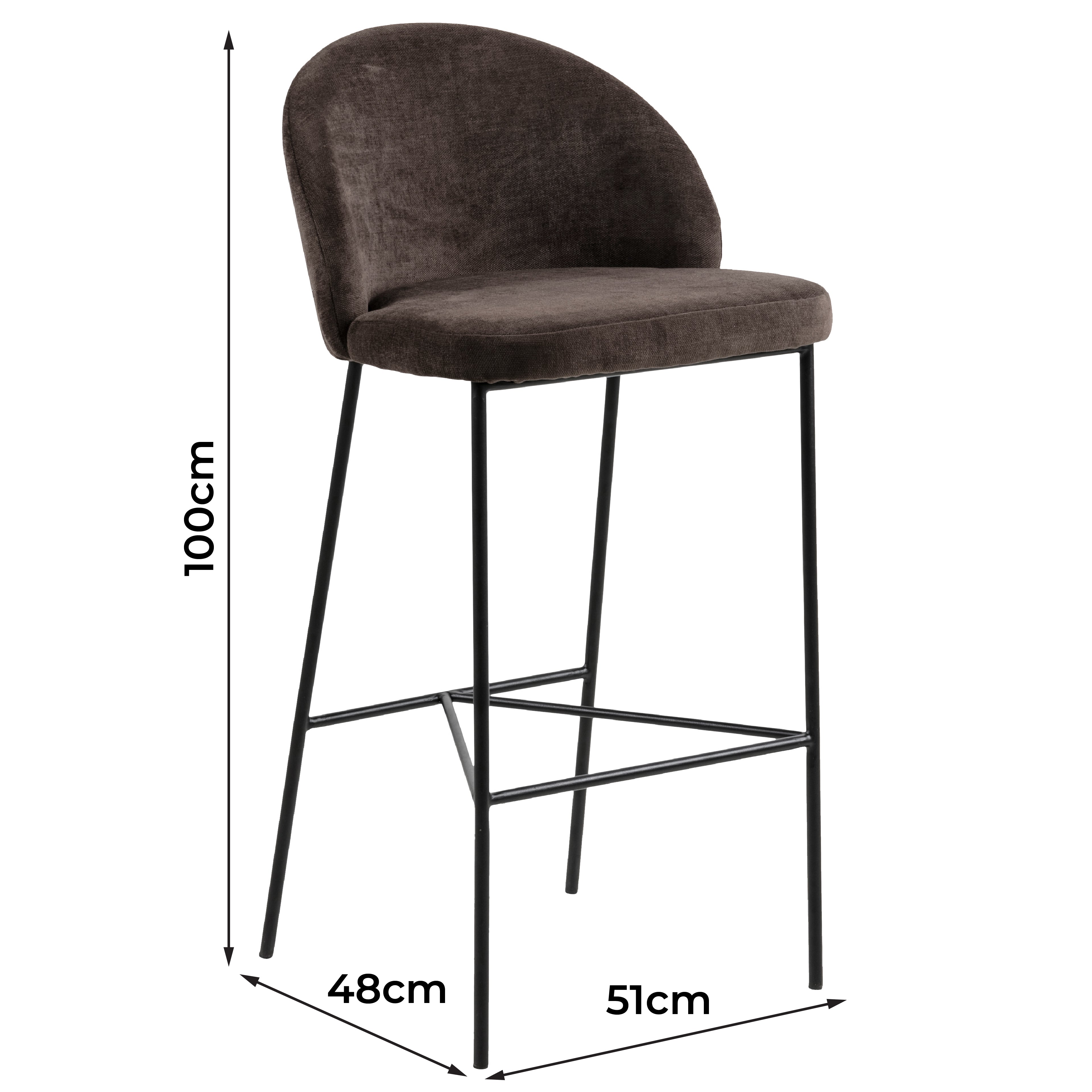 Nelson Barstool Brown Fabric Steel Black Legs - SILBERSHELL