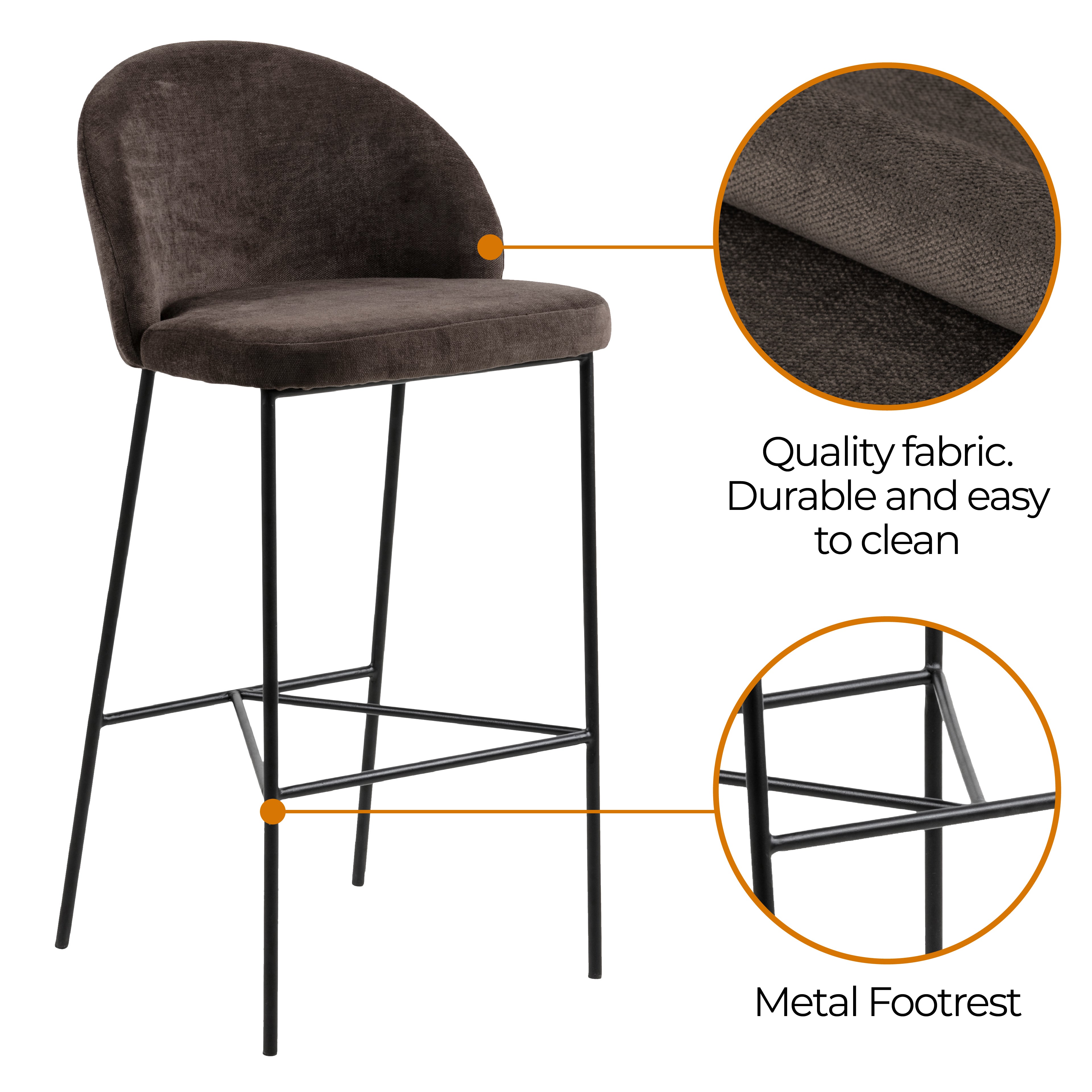 Nelson Barstool Brown Fabric Steel Black Legs - SILBERSHELL