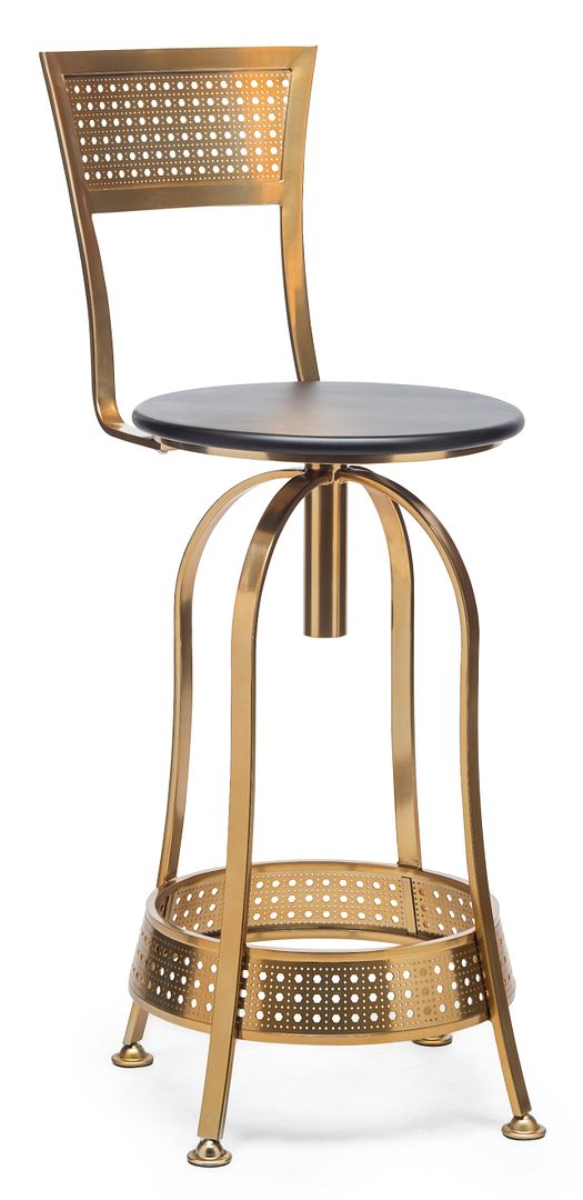 Gold Black Swivel Kitchen Bar Stool Chair with High Back in Netted Design Frame - SILBERSHELL