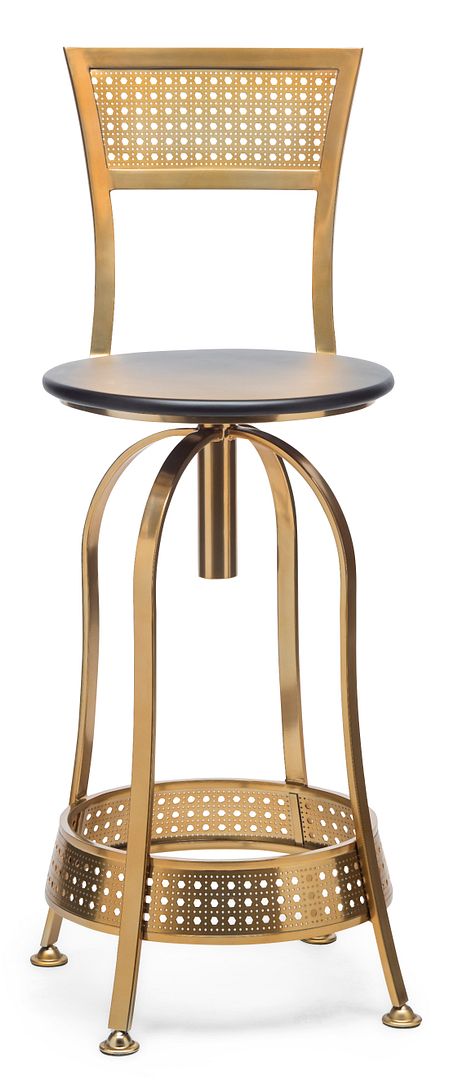 Gold Black Swivel Kitchen Bar Stool Chair with High Back in Netted Design Frame - SILBERSHELL