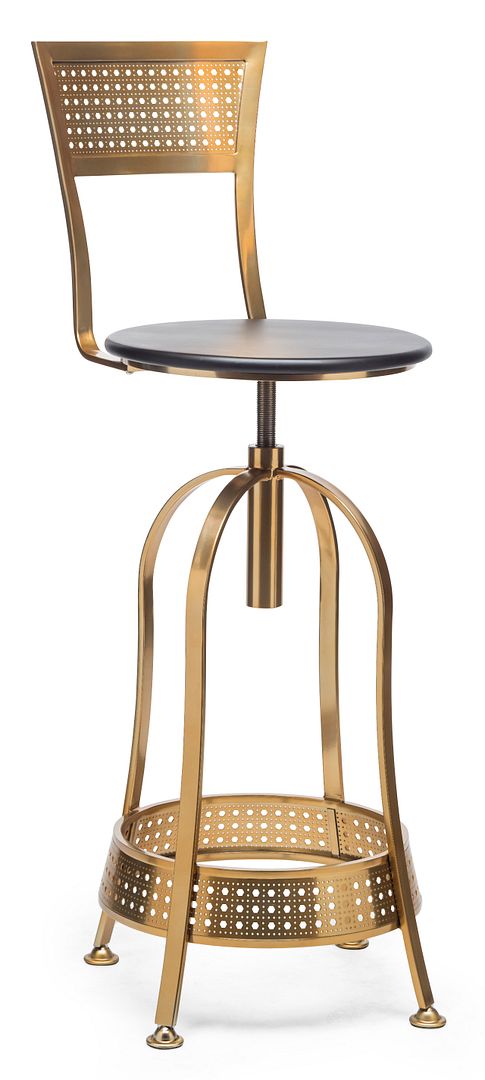 Gold Black Swivel Kitchen Bar Stool Chair with High Back in Netted Design Frame - SILBERSHELL