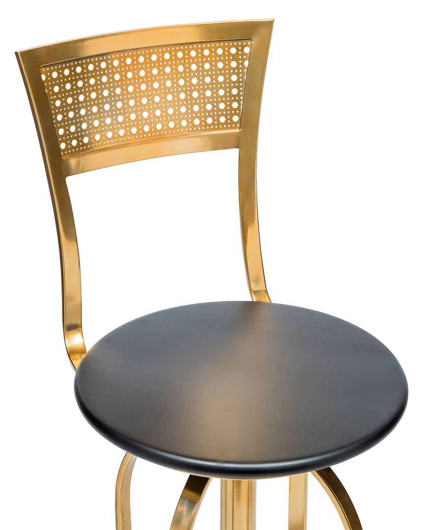 Gold Black Swivel Kitchen Bar Stool Chair with High Back in Netted Design Frame - SILBERSHELL