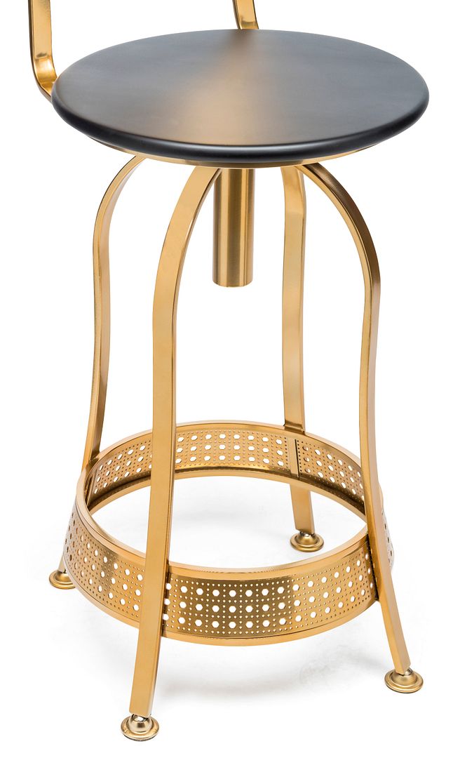 Gold Black Swivel Kitchen Bar Stool Chair with High Back in Netted Design Frame - SILBERSHELL