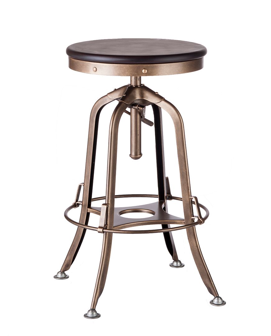 Industrial Wooden Height Adjustable Swivel Bar Stool - French Brass - SILBERSHELL