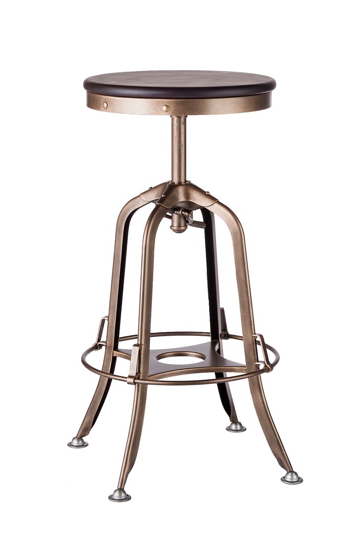 Industrial Wooden Height Adjustable Swivel Bar Stool - French Brass - SILBERSHELL