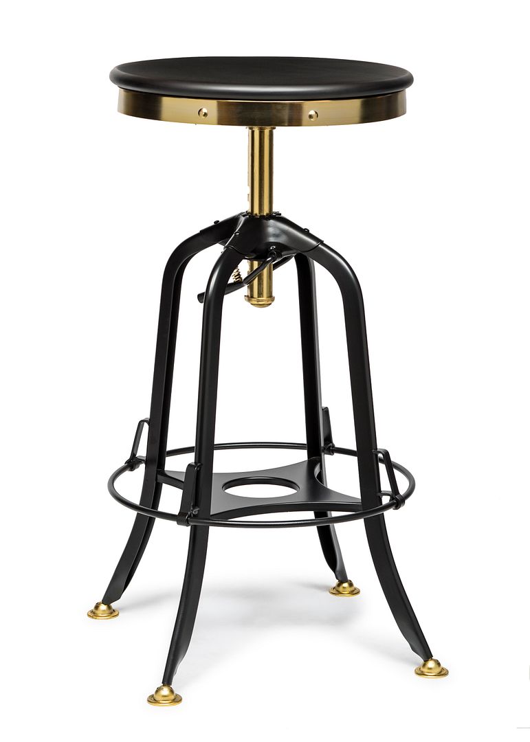 Industrial Wooden Height Adjustable Swivel Bar Stool - Gold Black - SILBERSHELL