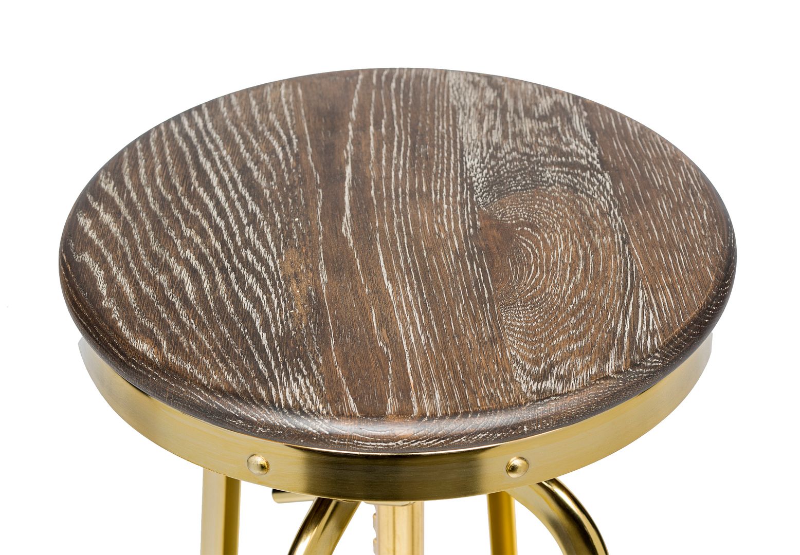 Industrial Height Adjustable Swivel Bar Stool with Oak Wood Top - Gold Finish - SILBERSHELL