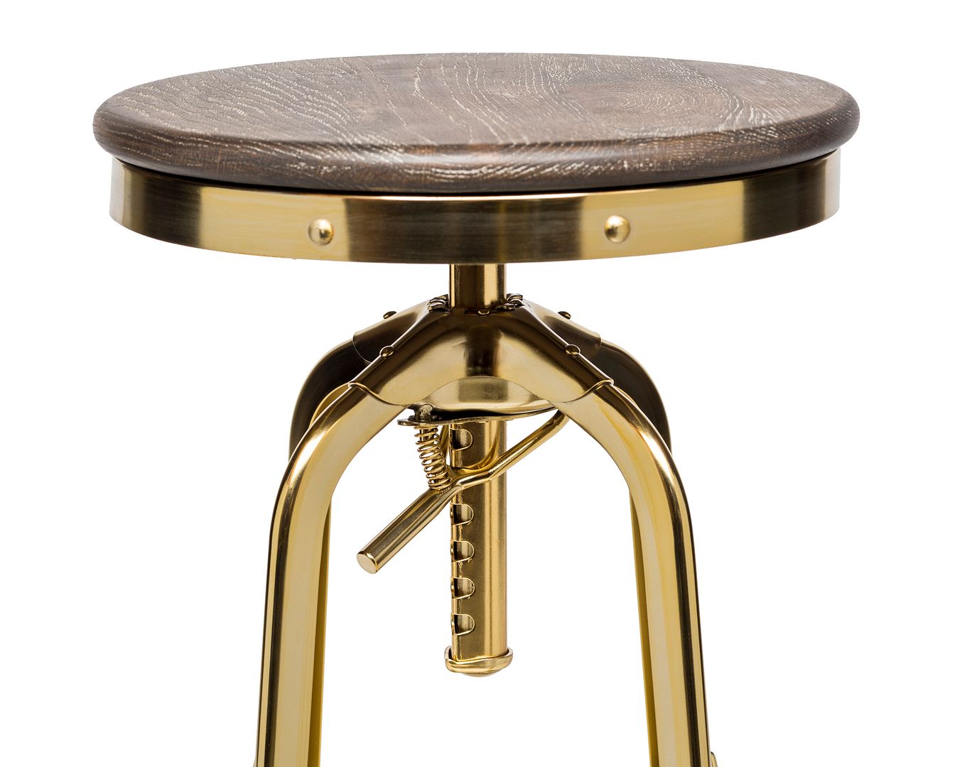 Industrial Height Adjustable Swivel Bar Stool with Oak Wood Top - Gold Finish - SILBERSHELL