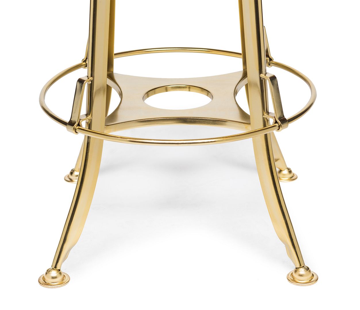 Industrial Height Adjustable Swivel Bar Stool with Oak Wood Top - Gold Finish - SILBERSHELL