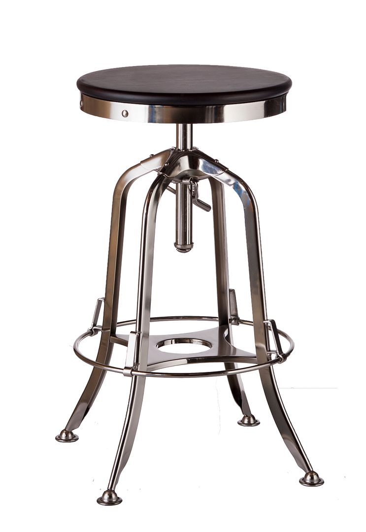 Industrial Wooden Height Adjustable Swivel Bar Stool - Nickel Black - SILBERSHELL