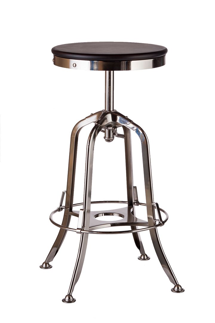 Industrial Wooden Height Adjustable Swivel Bar Stool - Nickel Black - SILBERSHELL