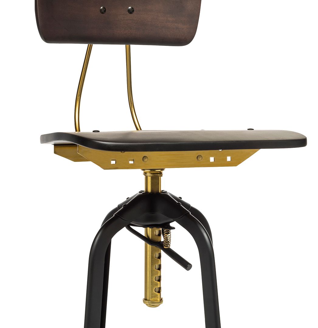 Industrial Wooden Height Adjustable Swivel Bar Stool Chair with Back - Gold Black - SILBERSHELL