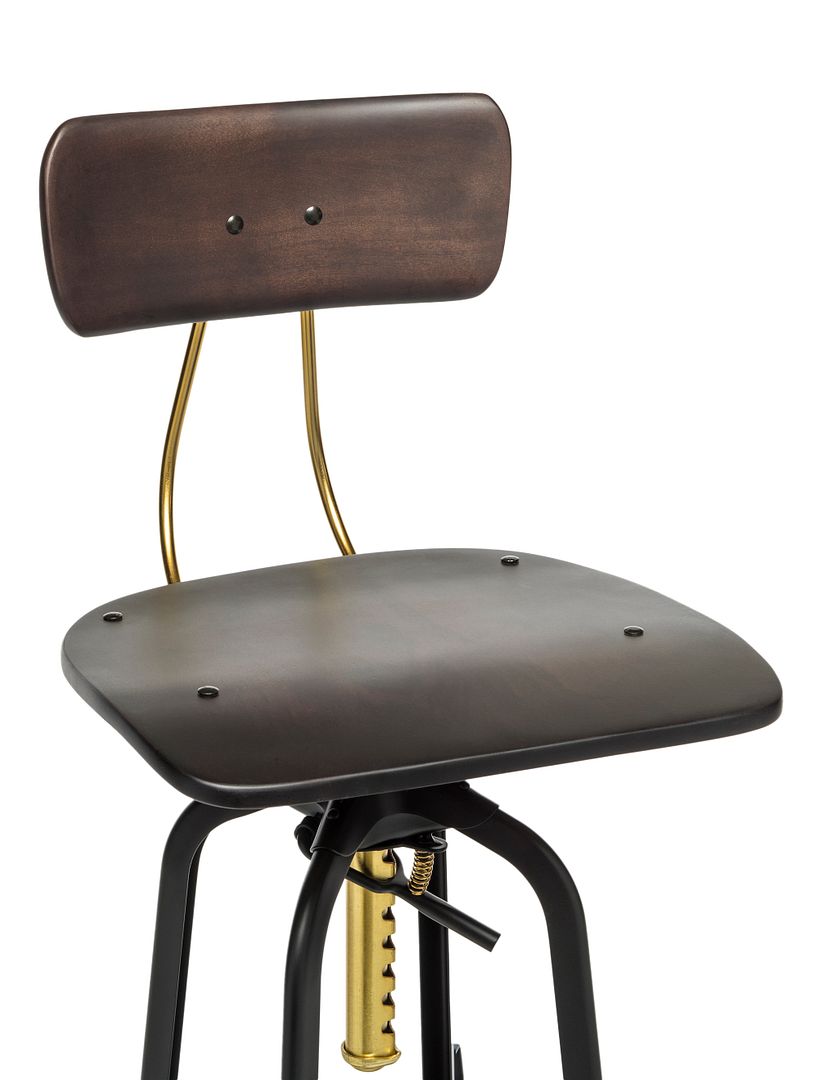 Industrial Wooden Height Adjustable Swivel Bar Stool Chair with Back - Gold Black - SILBERSHELL