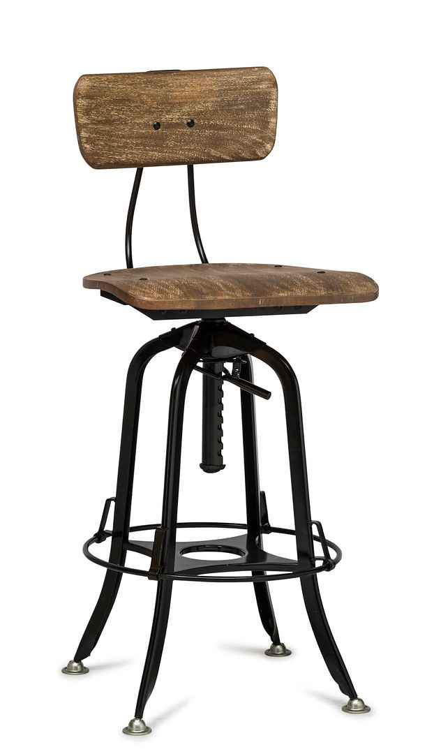 Industrial Wooden Height Adjustable Swivel Bar Stool Chair with Back - Black Rustic - SILBERSHELL