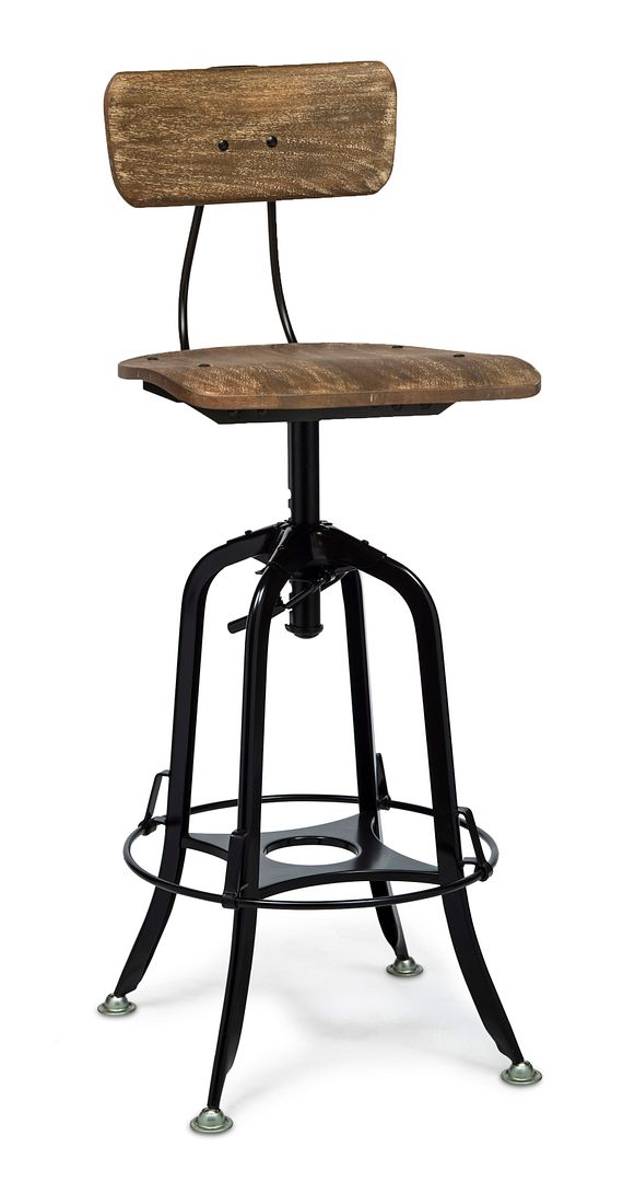 Industrial Wooden Height Adjustable Swivel Bar Stool Chair with Back - Black Rustic - SILBERSHELL