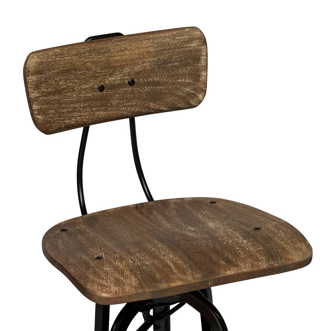 Industrial Wooden Height Adjustable Swivel Bar Stool Chair with Back - Black Rustic - SILBERSHELL