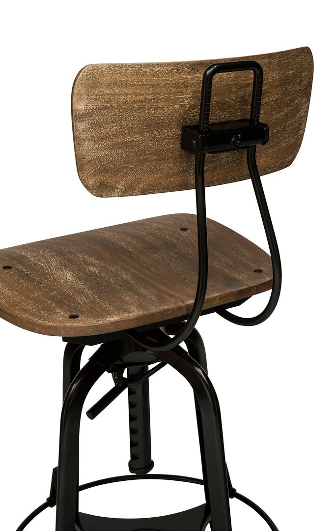 Industrial Wooden Height Adjustable Swivel Bar Stool Chair with Back - Black Rustic - SILBERSHELL