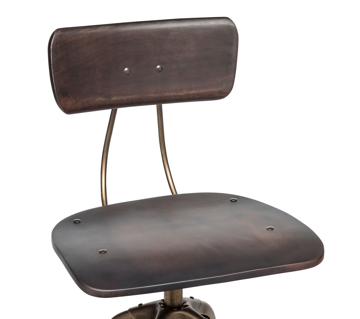 Industrial Wooden Height Adjustable Swivel Bar Stool Chair with Back - Dark French Brass - SILBERSHELL