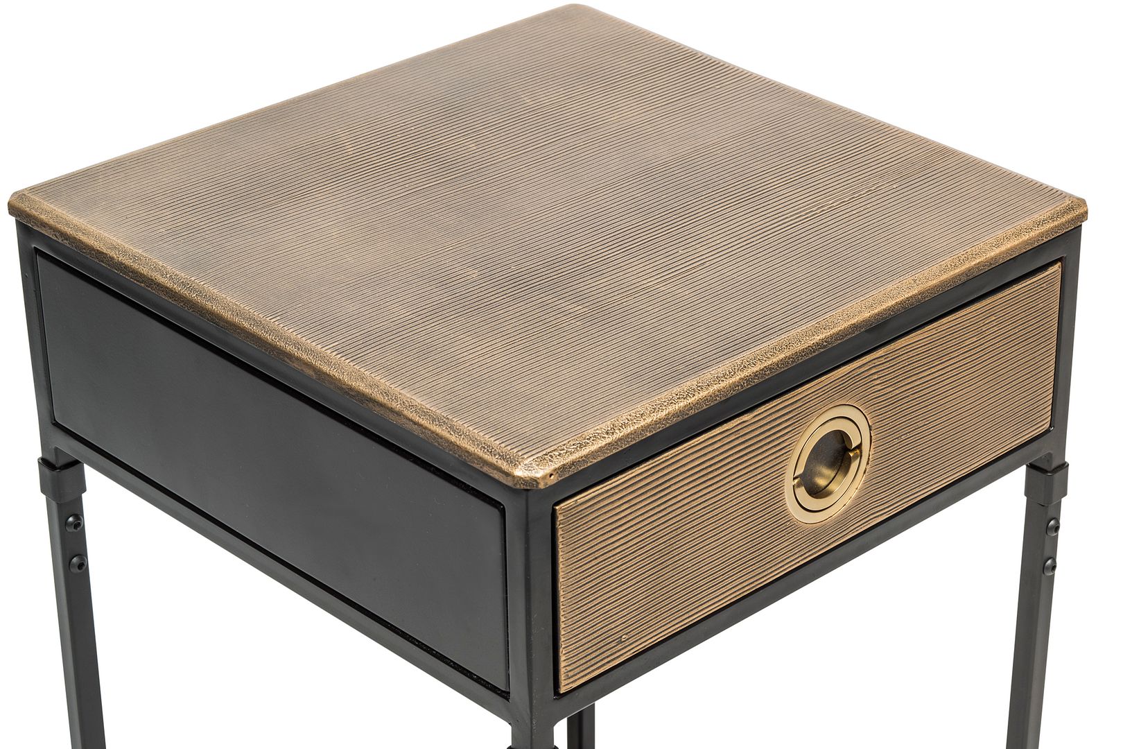 Black Bedside Table with Storage Drawer and Gold Finished Textured Top - SILBERSHELL