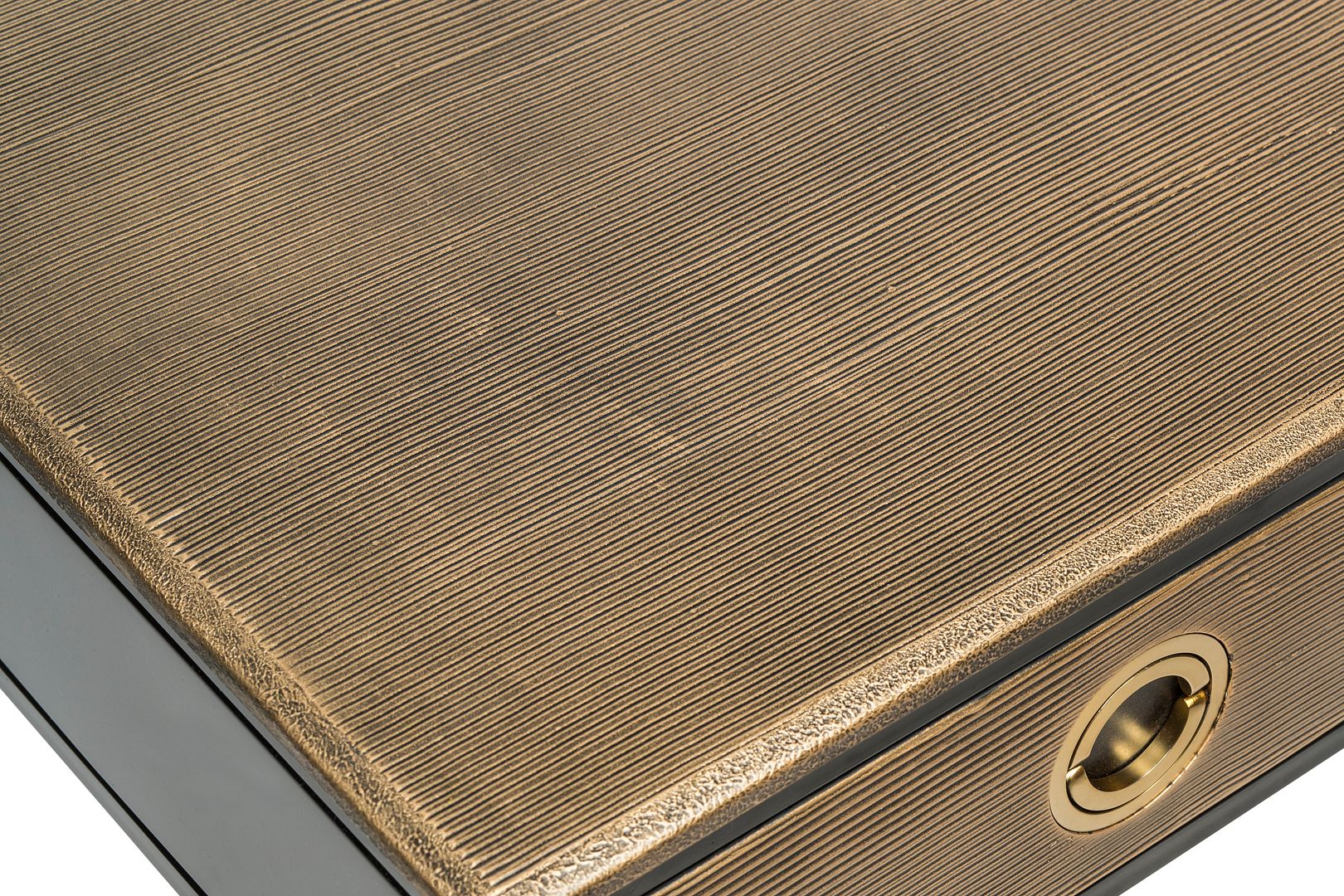 Black Bedside Table with Storage Drawer and Gold Finished Textured Top - SILBERSHELL