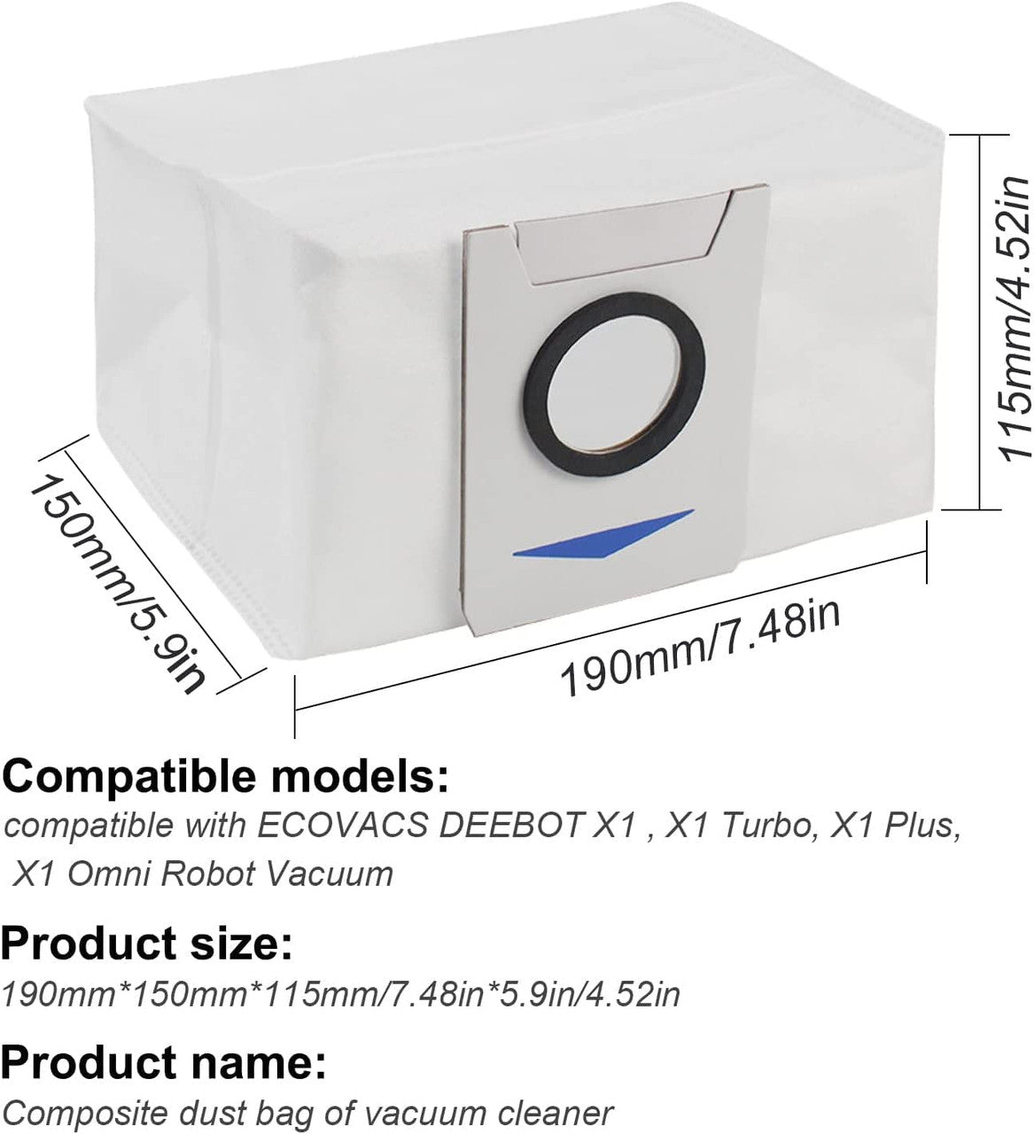 6 X Auto Empty Station Dust Bags For Ecovacs Deebot X1 Omni Series Robots - SILBERSHELL