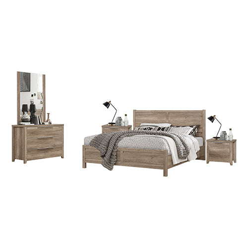 4 Pieces Bedroom Suite Natural Wood Like MDF Structure Double Size Oak Colour Bed, Bedside Table & Dresser - SILBERSHELL