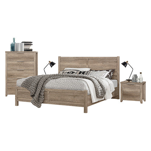 4 Pieces Bedroom Suite Natural Wood Like MDF Structure Double Size Oak Colour Bed, Bedside Table & Tallboy - SILBERSHELL