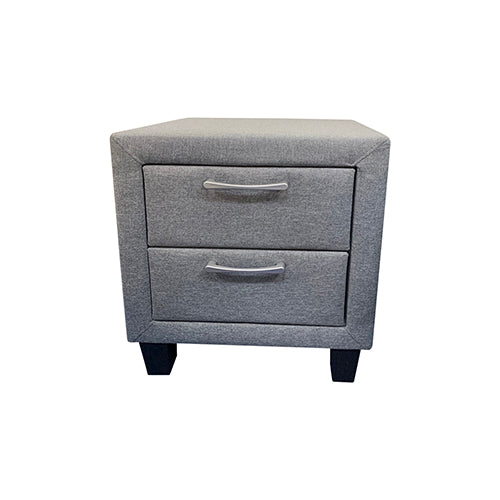 4 Pieces Storage Bedroom Suite Upholstery Fabric in Light Grey with Base Drawers Queen Size Oak Colour Bed, Bedside Table & Tallboy - SILBERSHELL