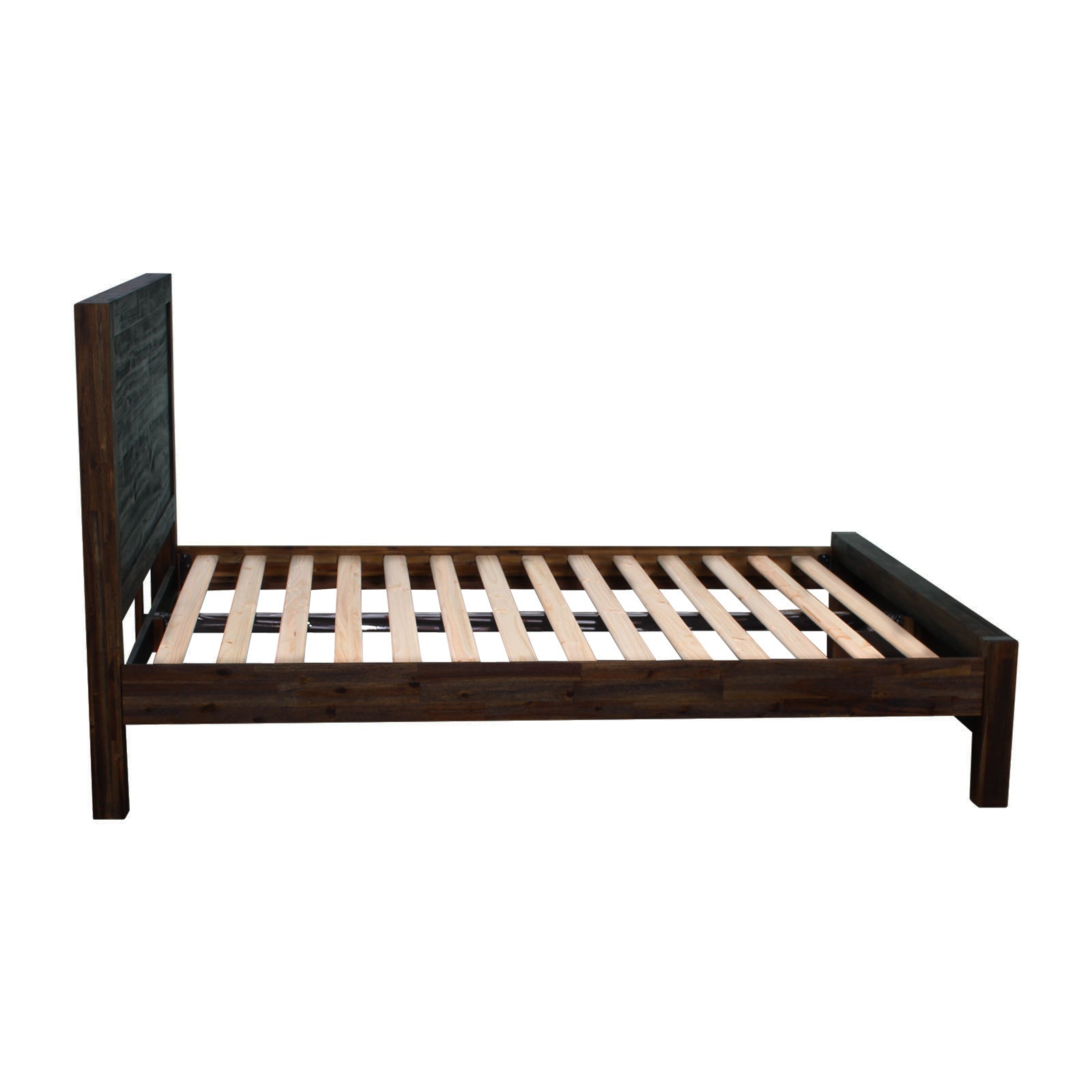 4 Pieces Bedroom Suite in Solid Wood Veneered Acacia Construction Timber Slat Double Size Chocolate Colour Bed, Bedside Table & Dresser - SILBERSHELL