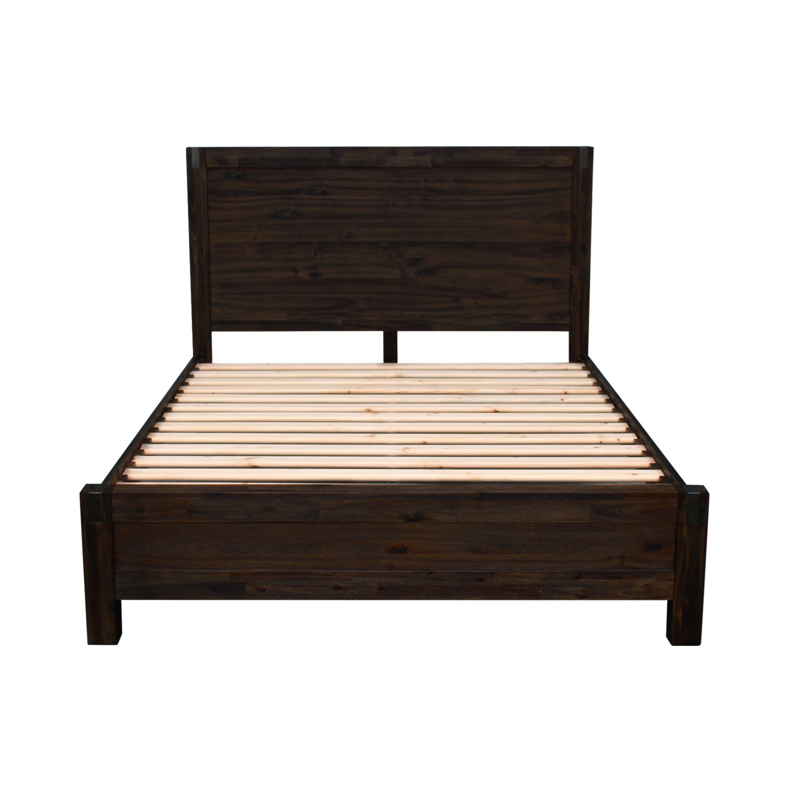 4 Pieces Bedroom Suite in Solid Wood Veneered Acacia Construction Timber Slat Queen Size Chocolate Colour Bed, Bedside Table & Dresser - SILBERSHELL