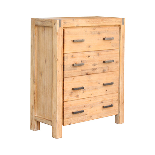 4 Pieces Bedroom Suite in Solid Wood Veneered Acacia Construction Timber Slat King Single Size Oak Colour Bed, Bedside Table & Tallboy - SILBERSHELL