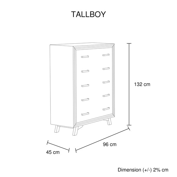 4 Pieces Bedroom Suite King Size Silver Brush in Acacia Wood Construction Bed, Bedside Table & Tallboy - SILBERSHELL