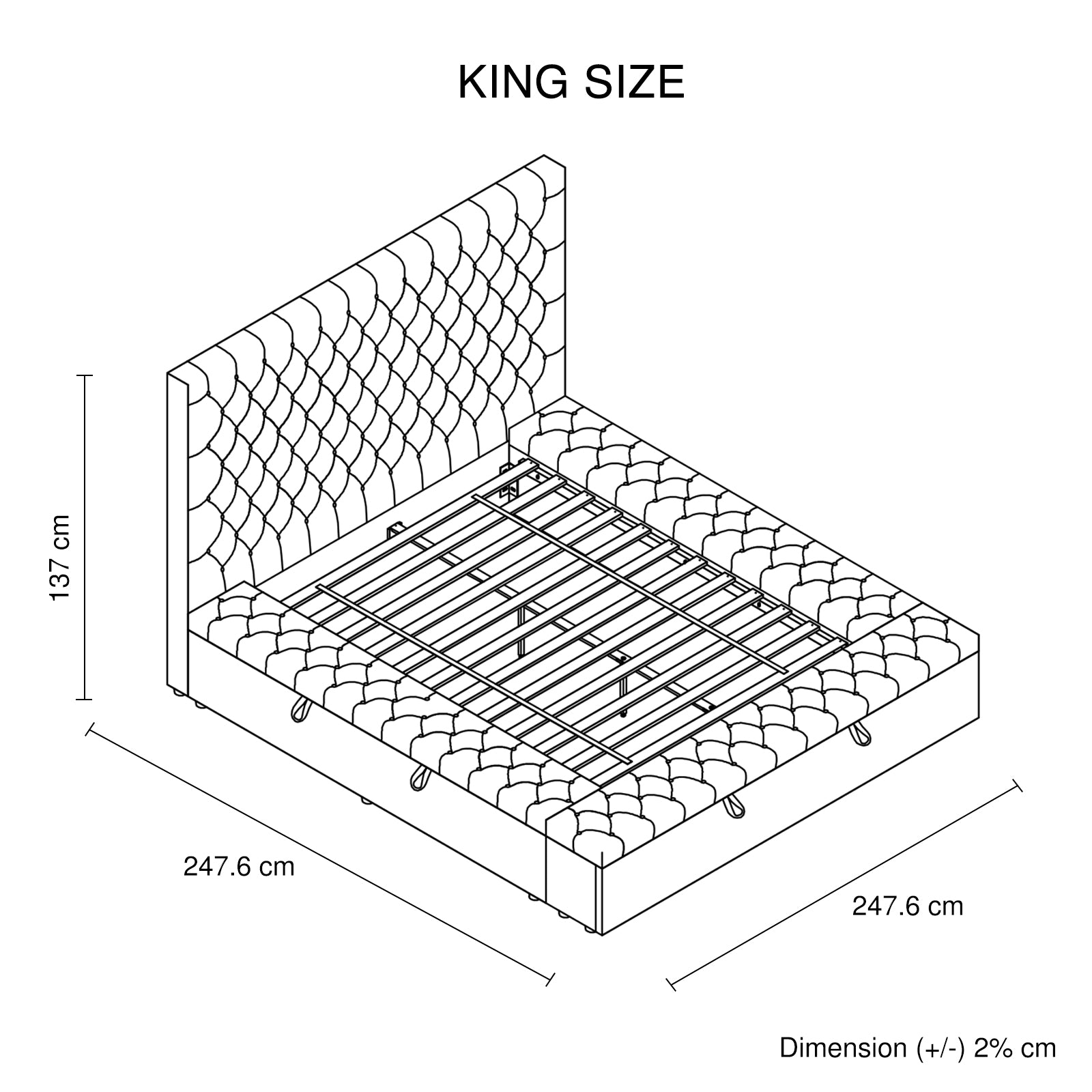 King Size Bedframe Velvet Upholstery Dark Grey Colour Tufted Headboard Deep Quilting - SILBERSHELL