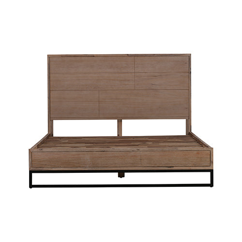 King size Bed Frame Solid Wood Acacia Veneered Bedroom Furniture Steel Legs - SILBERSHELL