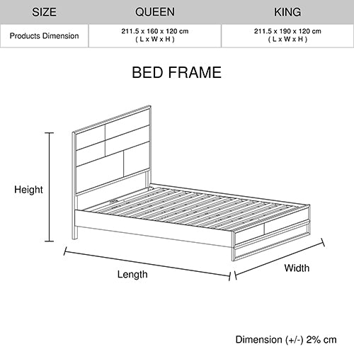 King size Bed Frame Solid Wood Acacia Veneered Bedroom Furniture Steel Legs - SILBERSHELL