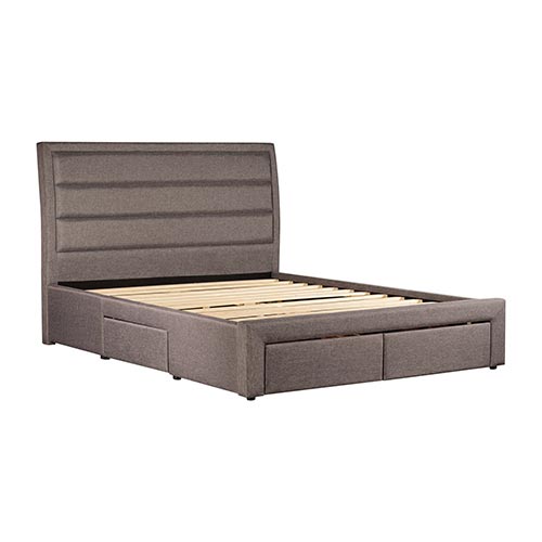 Storage Bed Frame King Size Upholstery Fabric in Light Grey with Base Drawers - SILBERSHELL