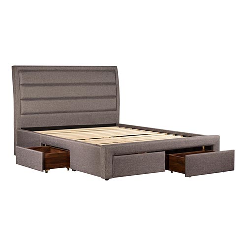 Storage Bed Frame King Size Upholstery Fabric in Light Grey with Base Drawers - SILBERSHELL