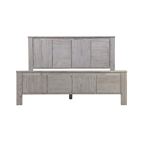 King Size Bed Frame with Solid Acacia Wood Veneered Construction in White Ash Colour - SILBERSHELL