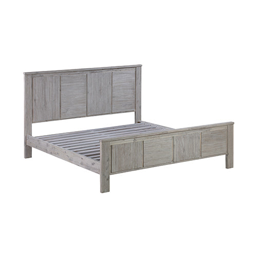 King Size Bed Frame with Solid Acacia Wood Veneered Construction in White Ash Colour - SILBERSHELL