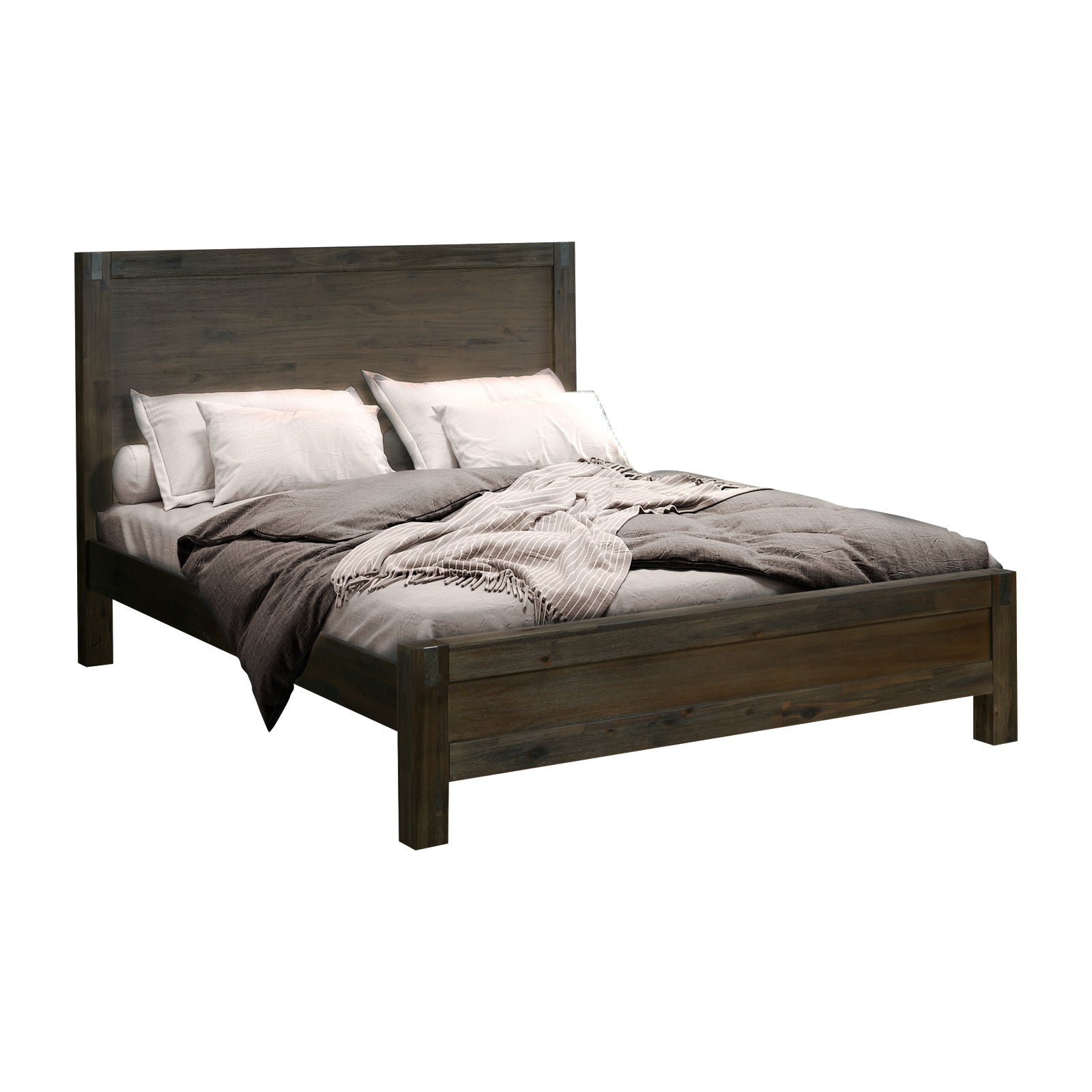 Bed Frame Double Size in Solid Wood Veneered Acacia Bedroom Timber Slat in Chocolate - SILBERSHELL
