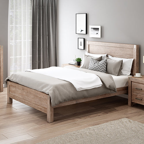 Bed Frame King Single Size in Solid Wood Veneered Acacia Bedroom Timber Slat in Oak - SILBERSHELL